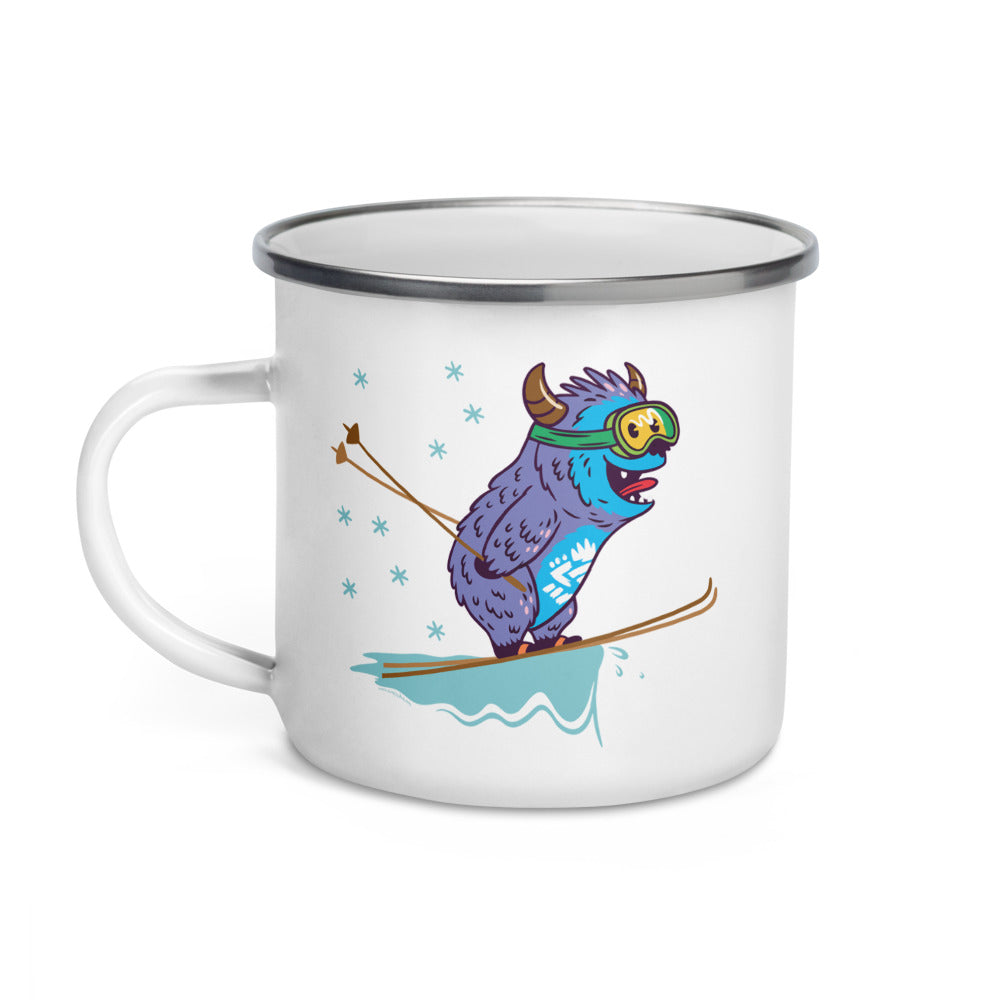 Happy Camper Silver Rim Enamelware Mug - Yeti Lift Off!