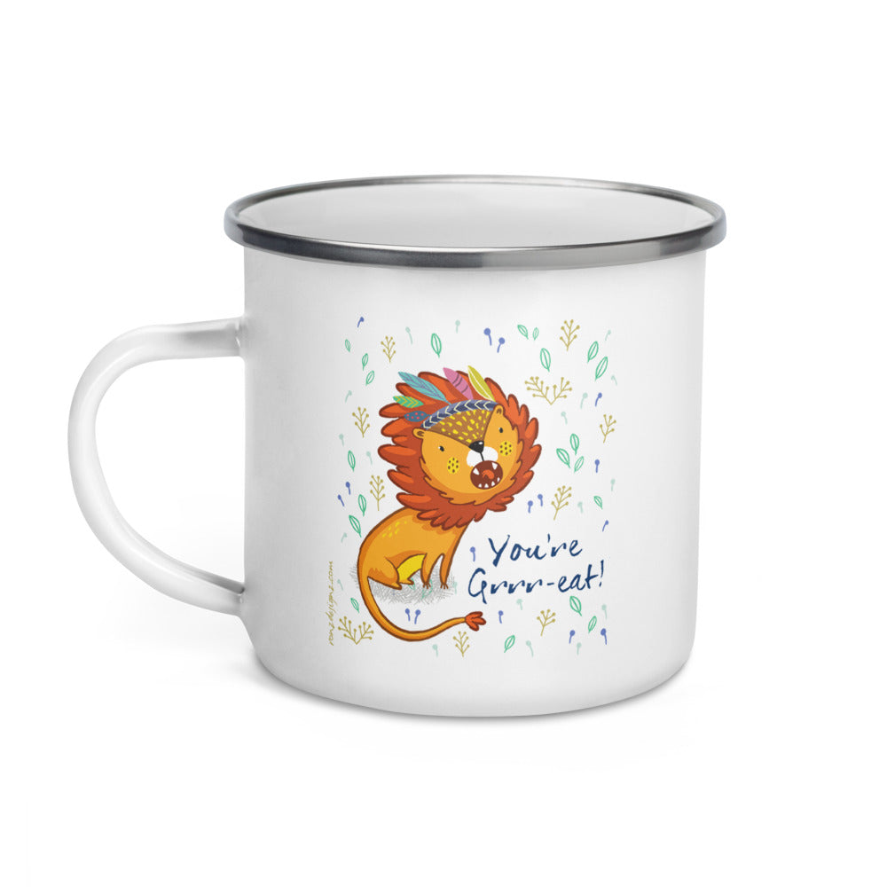 Happy Camper Silver Rim Enamelware Mug - You're Grrr-eat!