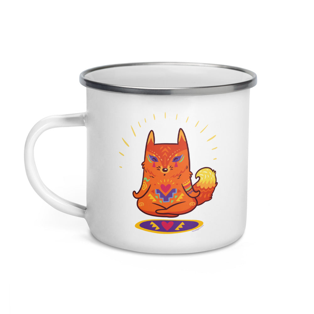 Happy Camper Silver Rim Enamelware Mug - Enlightened Hygge Fox