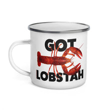 Load image into Gallery viewer, Happy Camper Silver Rim Enamelware Mug - Got Lobstah!
