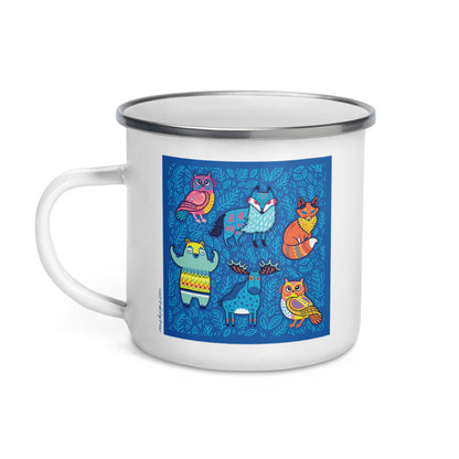 Happy Camper Silver Rim Enamelware Mug - Blue Moose & Friends