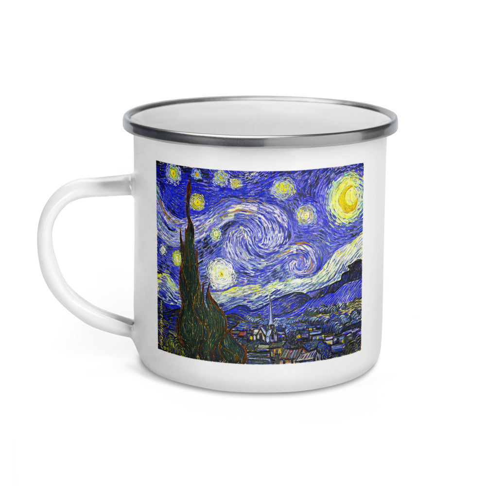 Happy Camper Silver Rim Enamelware Mug - van Gogh: The Starry Night