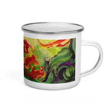 Load image into Gallery viewer, Happy Camper Silver Rim Enamelware Mug - Red Flower Watercolor
