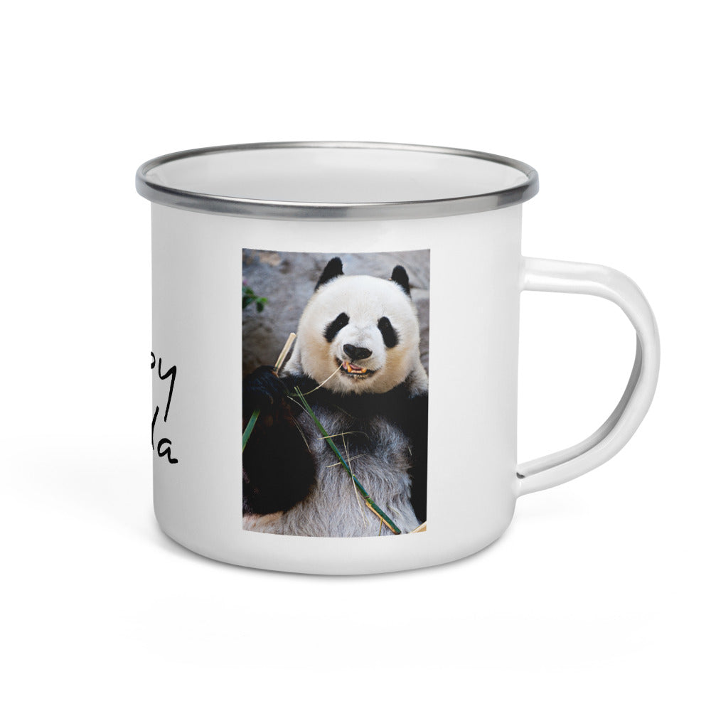 Happy Camper Silver Rim Enamelware Mug - Happy Panda