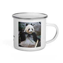 Load image into Gallery viewer, Happy Camper Silver Rim Enamelware Mug - Bamboo Panda
