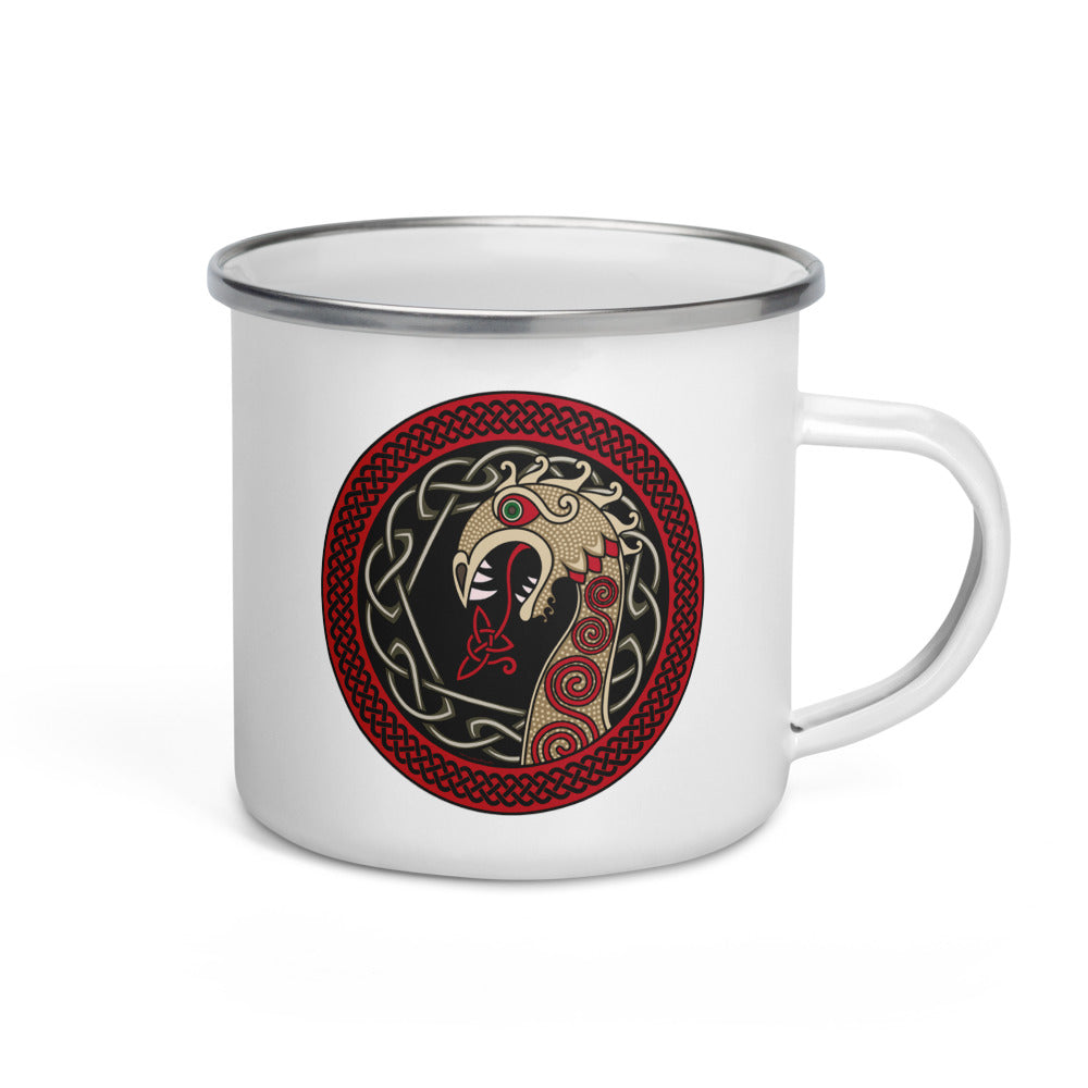 Happy Camper Silver Rim Enamelware Mug - Viking Warship Dragon