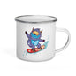 Happy Camper Silver Rim Enamelware Mug - Yeti Shredding It!