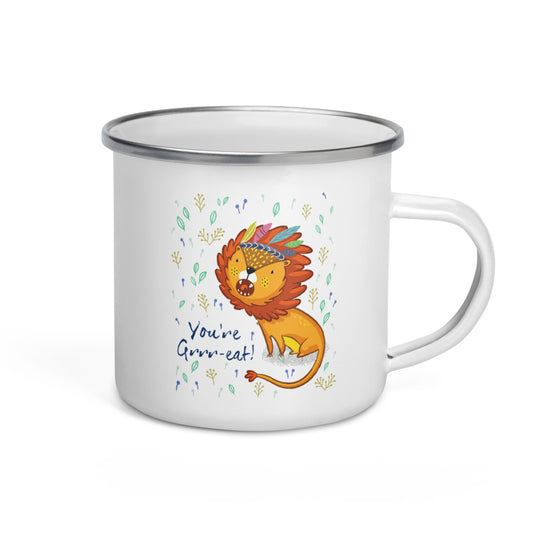 Happy Camper Silver Rim Enamelware Mug - You're Grrr-eat!