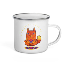 Load image into Gallery viewer, Happy Camper Silver Rim Enamelware Mug - Enlightened Hygge Fox
