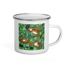 Load image into Gallery viewer, Happy Camper Silver Rim Enamelware Mug - Very Silly Tigers
