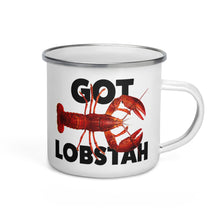 Load image into Gallery viewer, Happy Camper Silver Rim Enamelware Mug - Got Lobstah!
