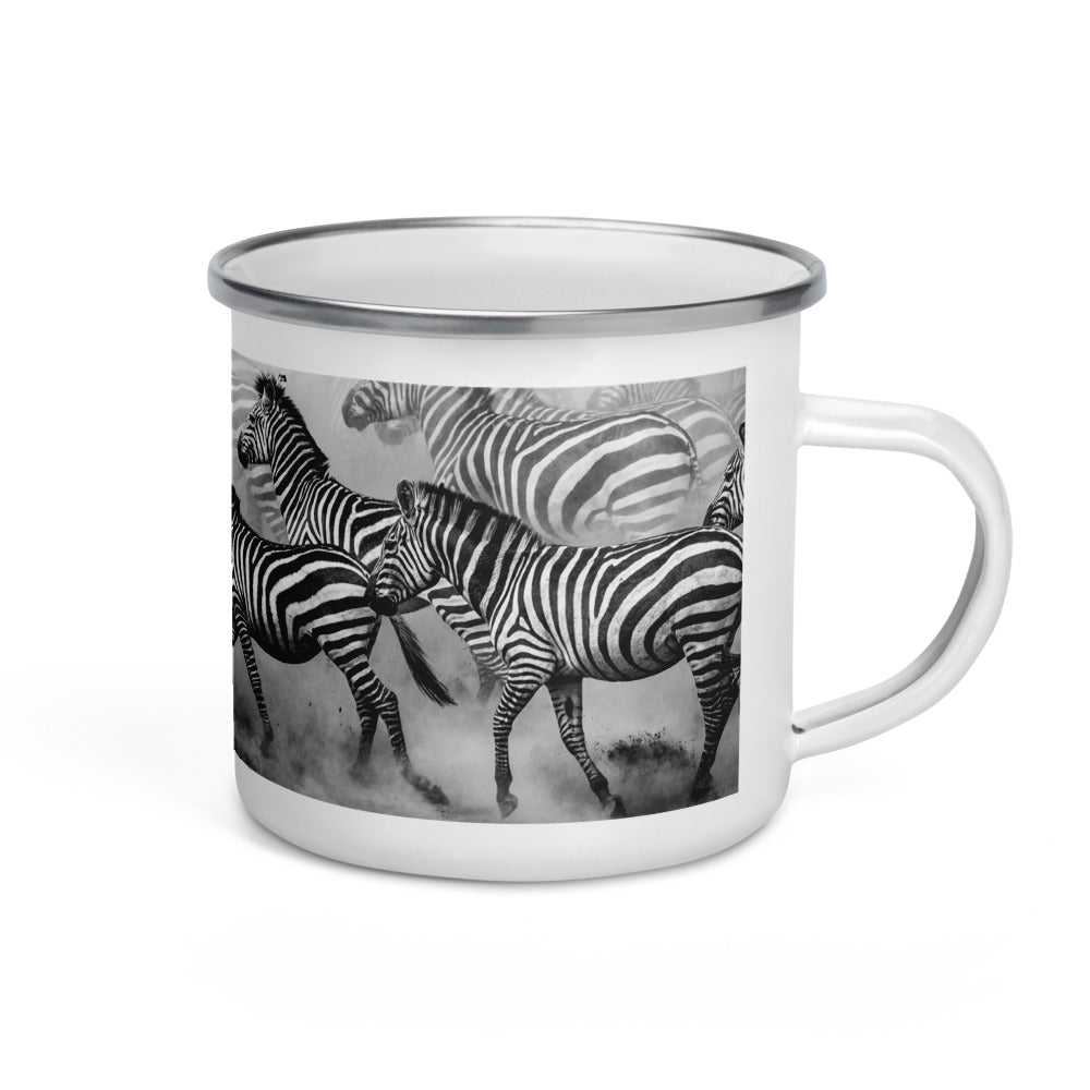 Happy Camper Silver Rim Enamelware Mug - Zebra Dust