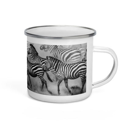 Happy Camper Silver Rim Enamelware Mug - Zebra Dust