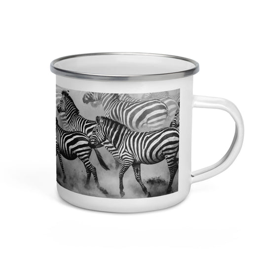 Happy Camper Silver Rim Enamelware Mug - Zebra Dust