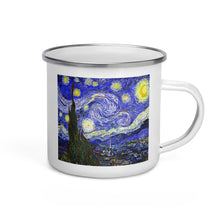 Load image into Gallery viewer, Happy Camper Silver Rim Enamelware Mug - van Gogh: The Starry Night
