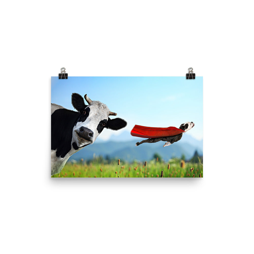 Beautiful Gicleé Poster - Cow & Super Dog