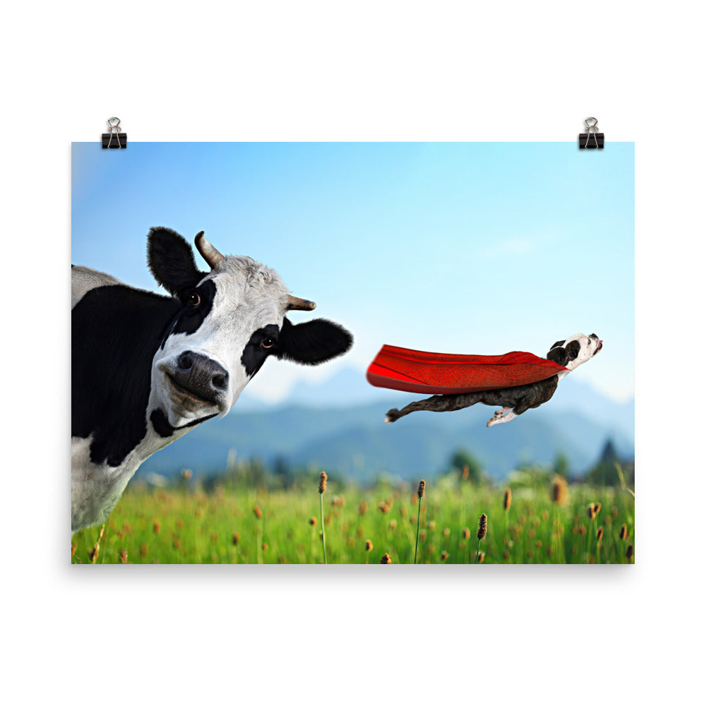Beautiful Gicleé Poster - Cow & Super Dog