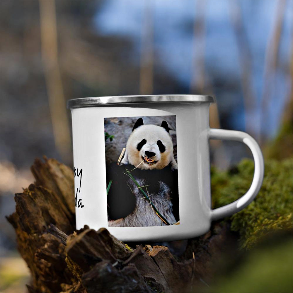 Happy Camper Silver Rim Enamelware Mug - Happy Panda