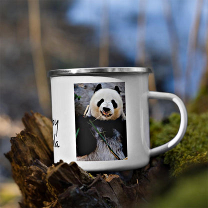 Happy Camper Silver Rim Enamelware Mug - Happy Panda
