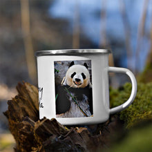 Load image into Gallery viewer, Happy Camper Silver Rim Enamelware Mug - Happy Panda
