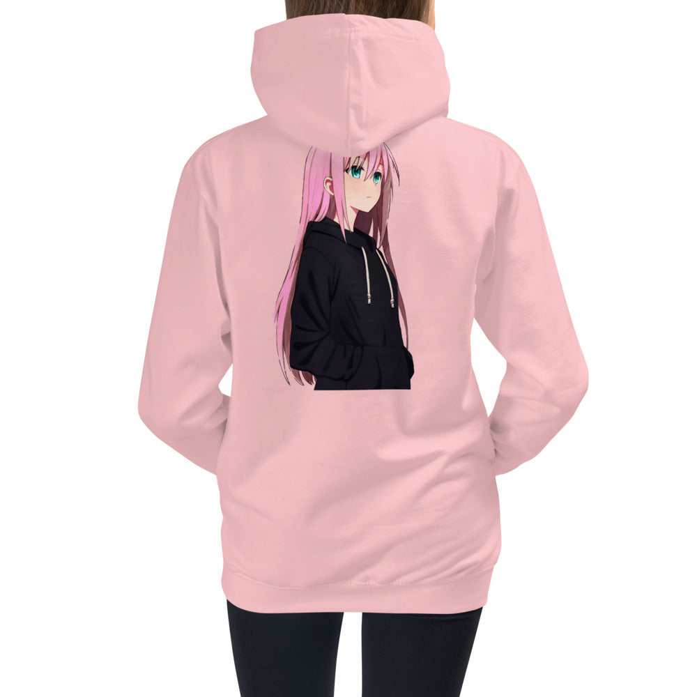 Premium Hoodie - BACK Print: Pink Hair Amine Girl