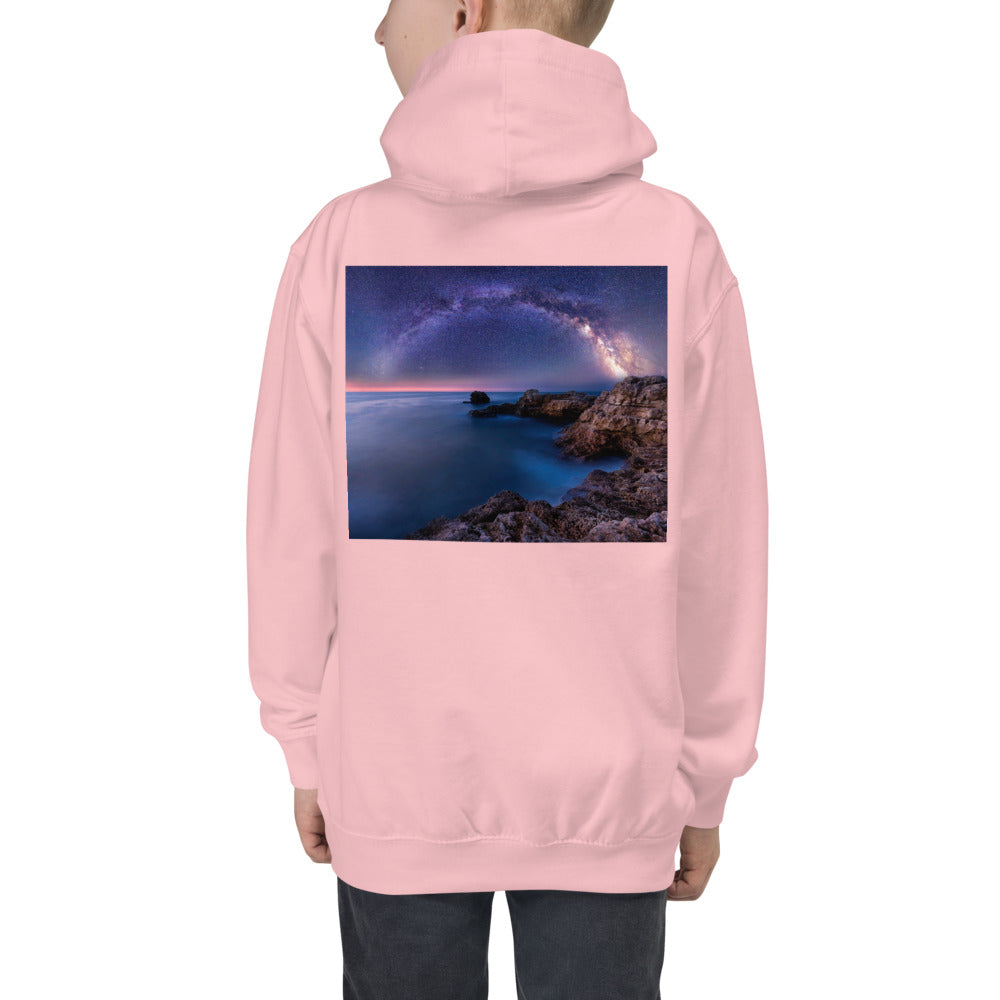 Premium Hoodie - BACK Print: The Milky Way Over a Rocky Bay