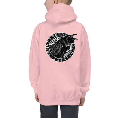 Premium Hoodie - FRONT Print: Cawing Crow in Runic Circle