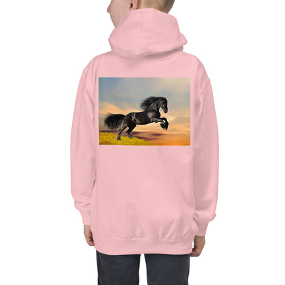 Premium Hoodie - BACK Print: Black Friesian Lift Off
