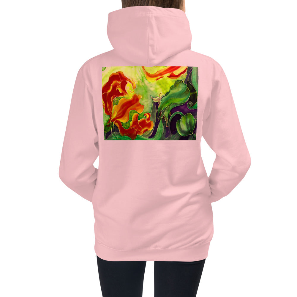 Premium Hoodie - BACK Print: Red Flower Watercolor #1