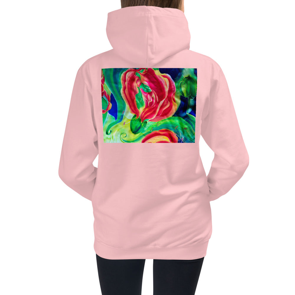 Premium Hoodie - BACK Print: Red Flowers Watercolor #2