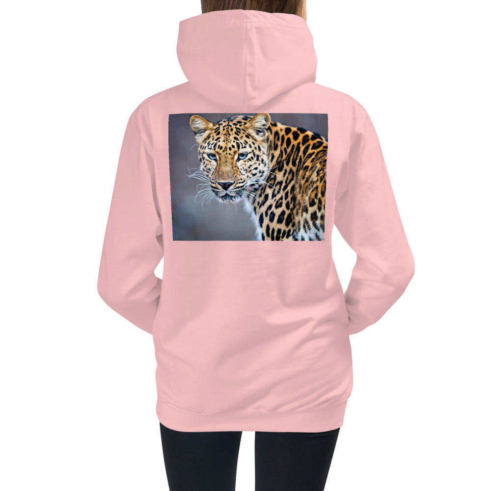 Premium Hoodie - BACK Print: Blue Eyed Leopard