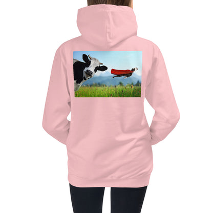 Premium Hoodie - BACK Print: Cow & Super Dog