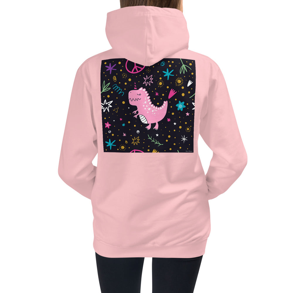 Premium Hoodie - BACK Print: Pink Dino. Peace Out!