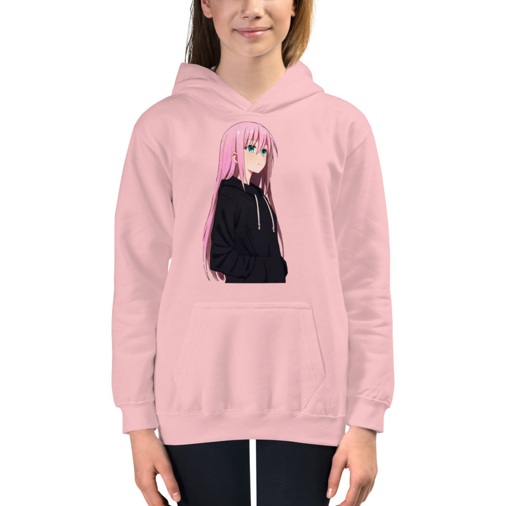 Premium Hoodie - FRONT Print: Pink Hair Anime Girl