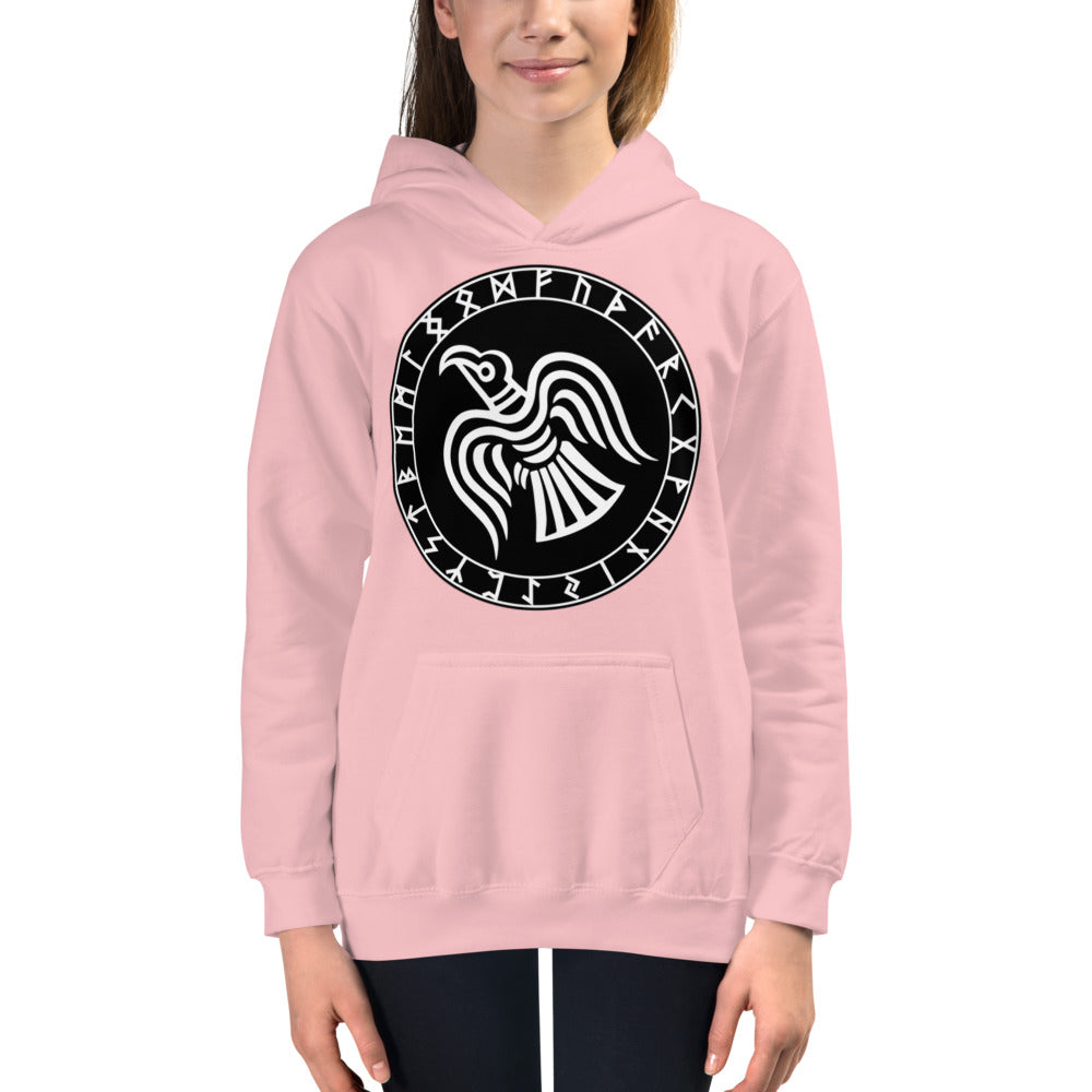 Premium Hoodie - FRONT Print: Odin's Crow in a Runic Circle