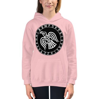 Premium Hoodie - FRONT Print: Odin's Crow in a Runic Circle
