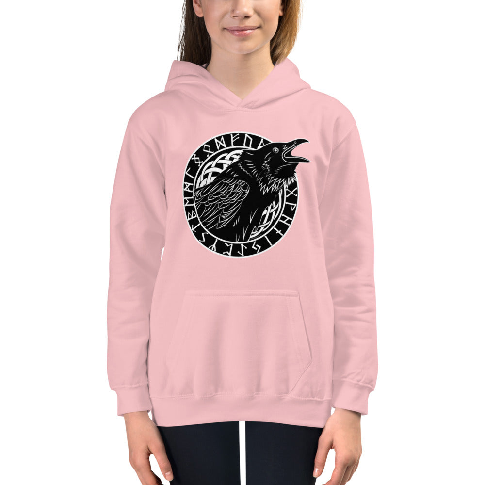 Premium Hoodie - FRONT Print: Cawing Crow in Runic Circle