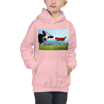 Premium Hoodie - FRONT Print: Cow & Super Dog