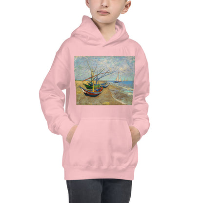 Premium Hoodie - FRONT Print: van Gogh: Fishing Boats on the Beach