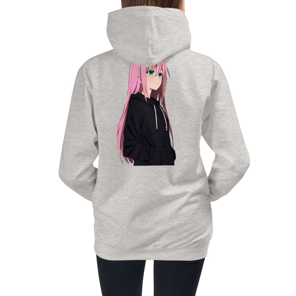 Premium Hoodie - BACK Print: Pink Hair Amine Girl
