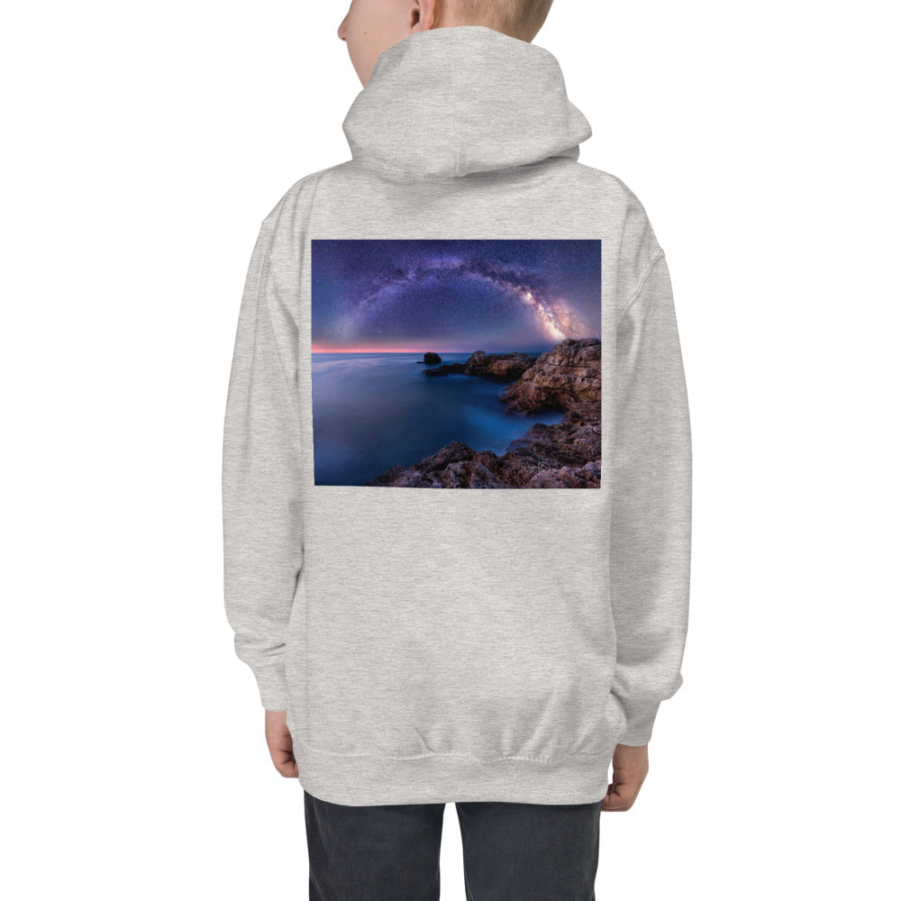 Premium Hoodie - BACK Print: The Milky Way Over a Rocky Bay