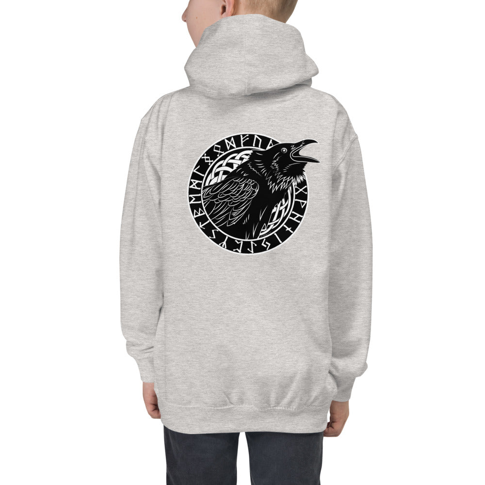 Premium Hoodie - FRONT Print: Cawing Crow in Runic Circle
