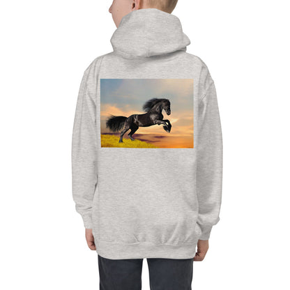 Premium Hoodie - BACK Print: Black Friesian Lift Off