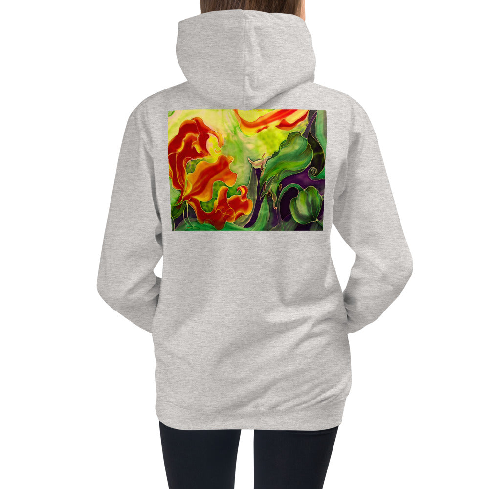 Premium Hoodie - BACK Print: Red Flower Watercolor #1