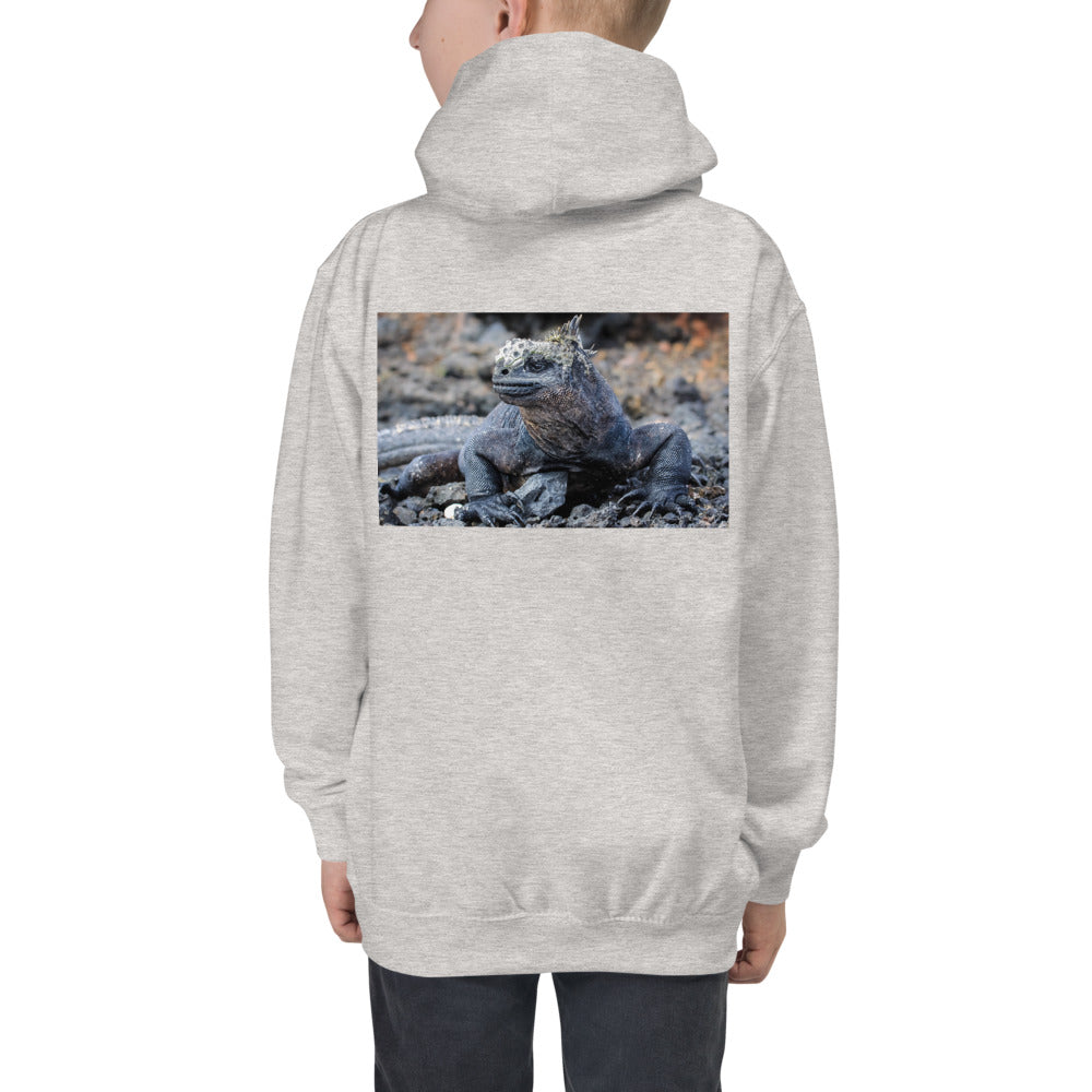 Premium Hoodie - BACK Print: Galapagos Blue Marine Iguana