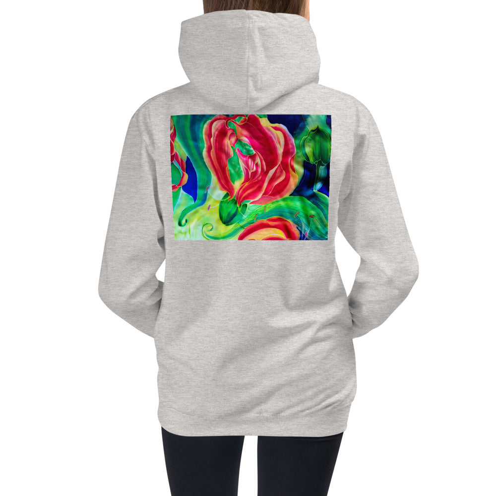 Premium Hoodie - BACK Print: Red Flowers Watercolor #2