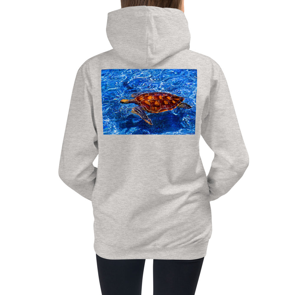 Premium Hoodie - BACK Print: Sea Turtle in Blue Water