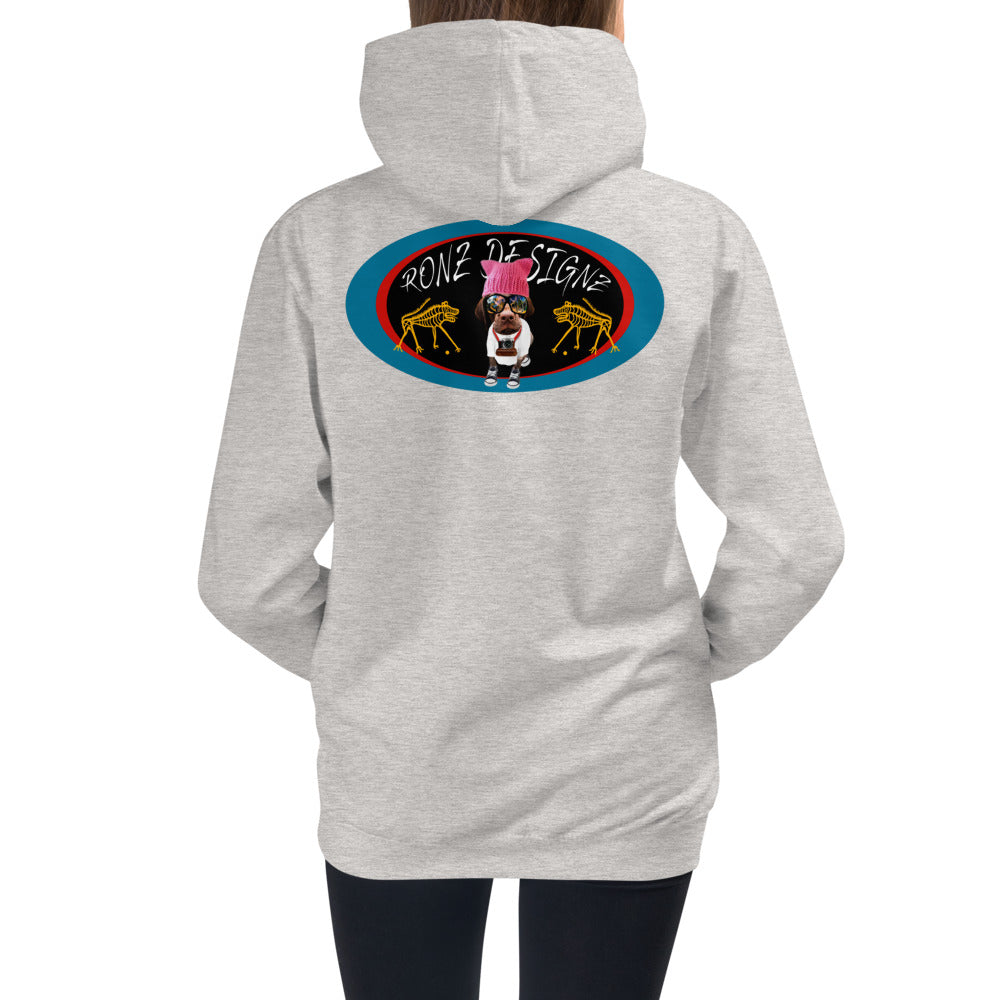 Premium Hoodie - BACK Print: Ronz Designz Pink Hat Logo