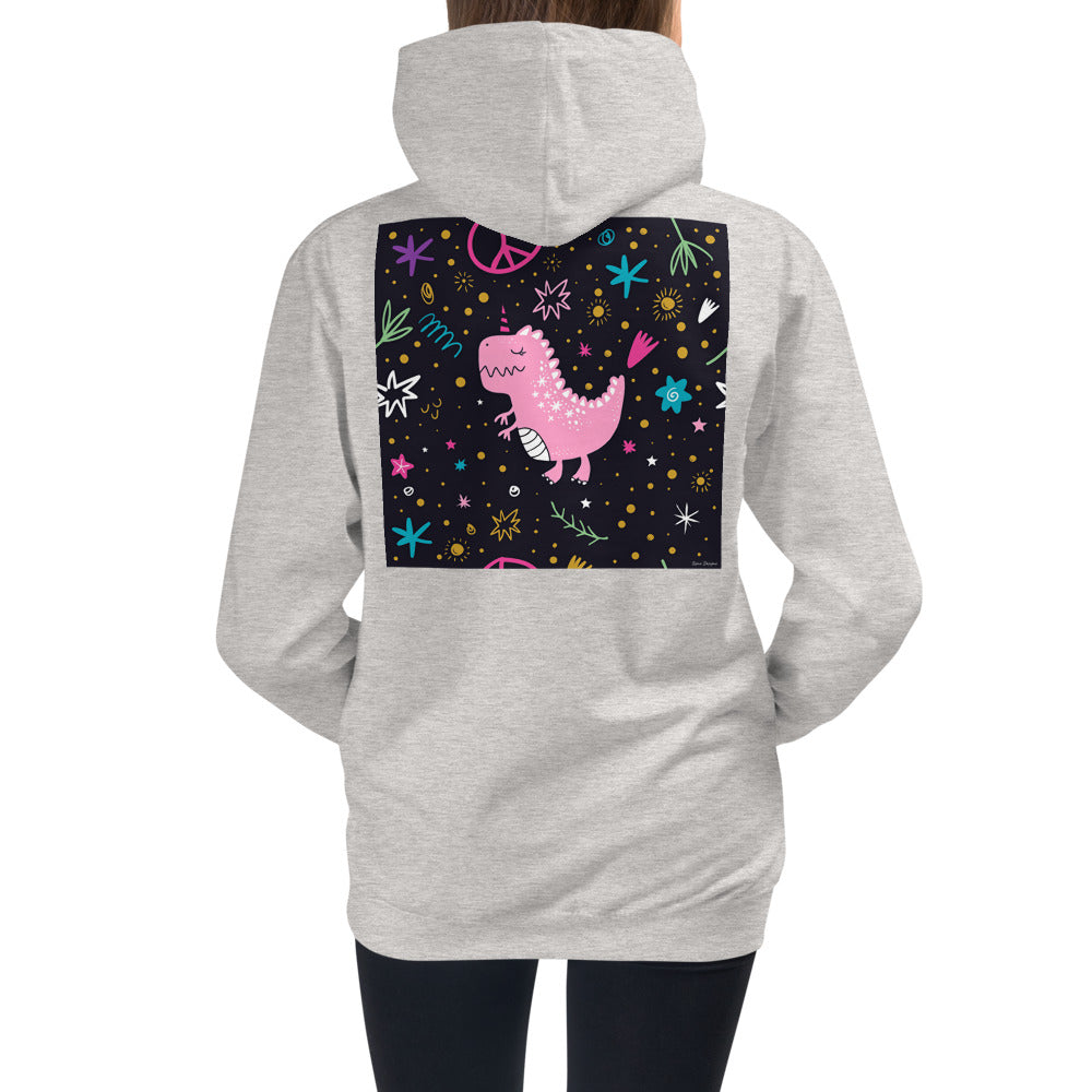 Premium Hoodie - BACK Print: Pink Dino. Peace Out!