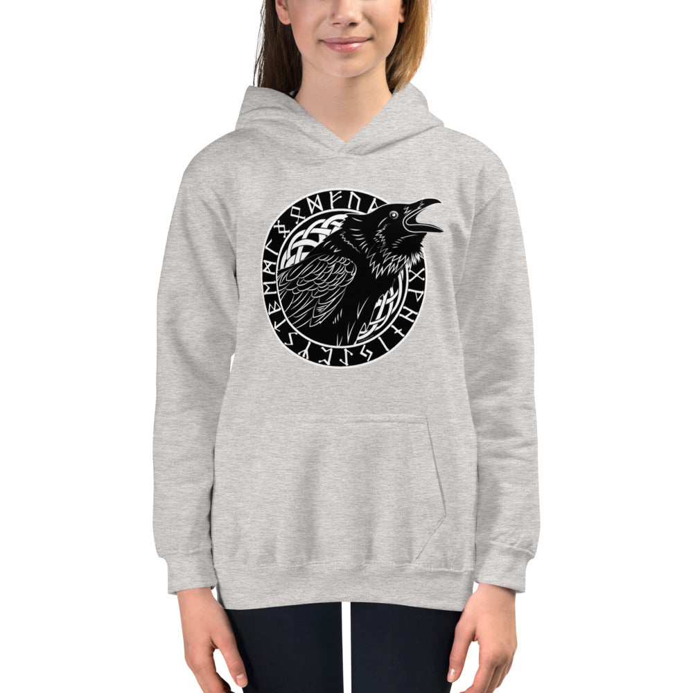 Premium Hoodie - FRONT Print: Cawing Crow in Runic Circle